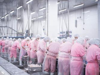 Slaughterhouse assembly line.